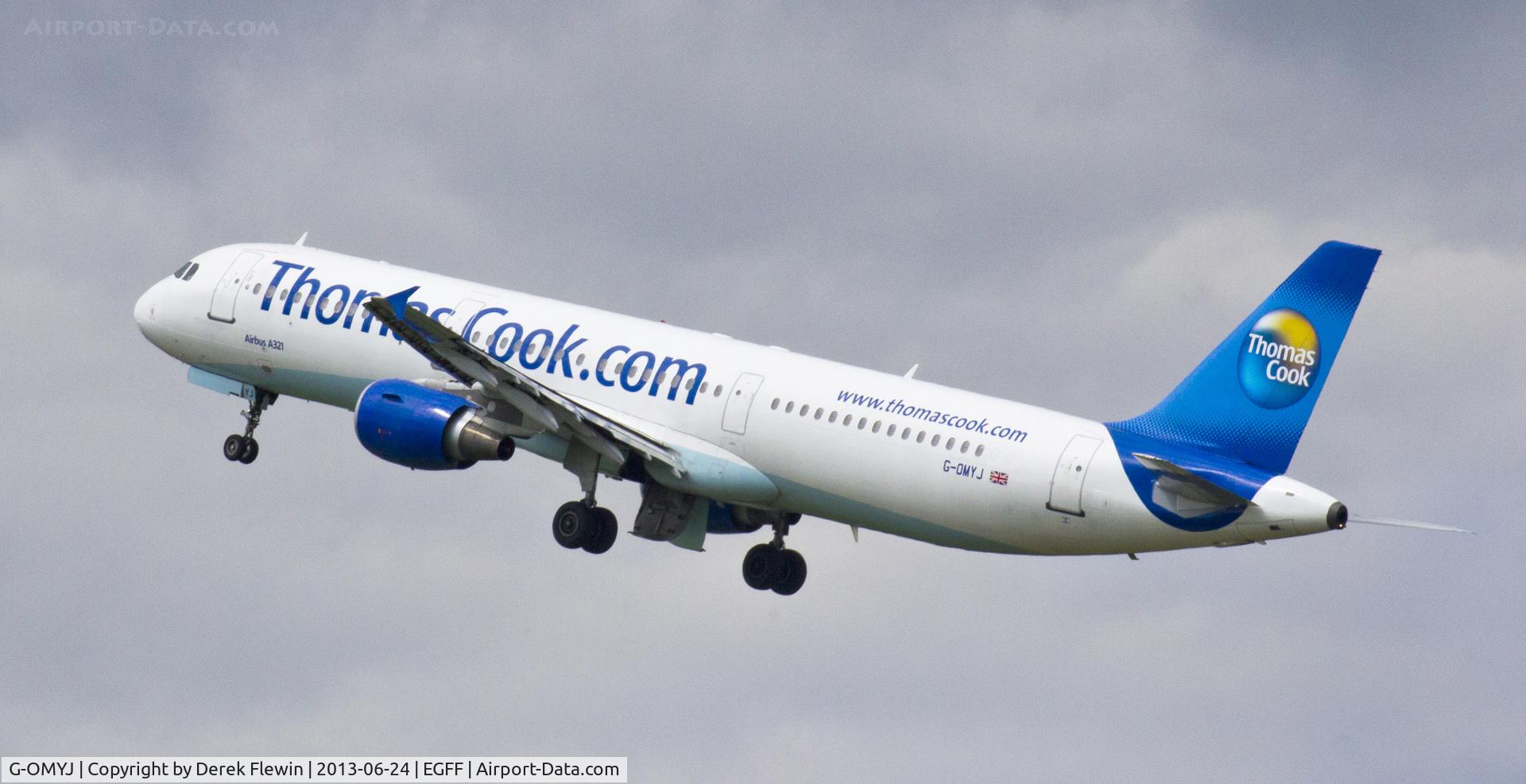 G-OMYJ, 1997 Airbus A321-211 C/N 677, Thomas Cook Airbus A321, cs Kestrel 7924, climbing out, runway 30  EGFF.