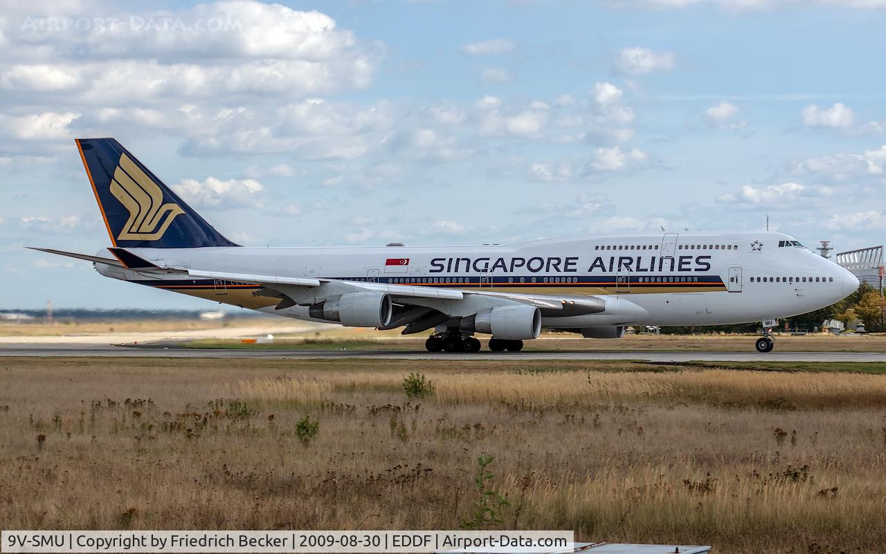 9V-SMU, 1993 Boeing 747-412 C/N 27068, departure from Frankfurt