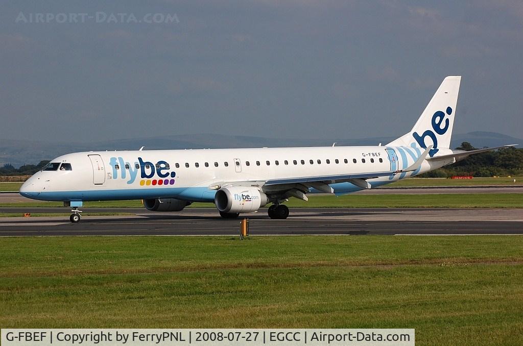 G-FBEF, 2007 Embraer 195LR (ERJ-190-200LR) C/N 19000104, Flybe Erj190 vacates the runway in MAN