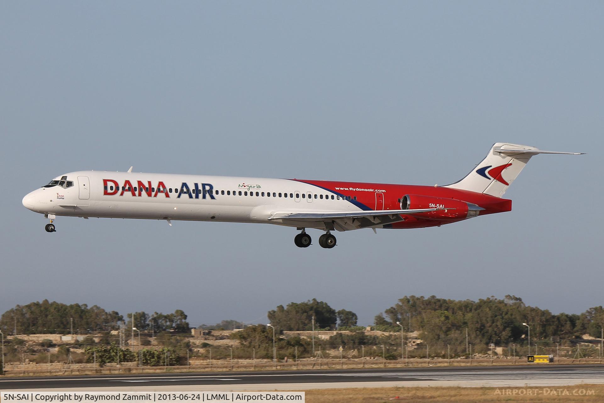 5N-SAI, 1990 McDonnell Douglas MD-83 (DC-9-83) C/N 53018, MD83 5N-SAI of Dana Air landing on RW31 Malta.