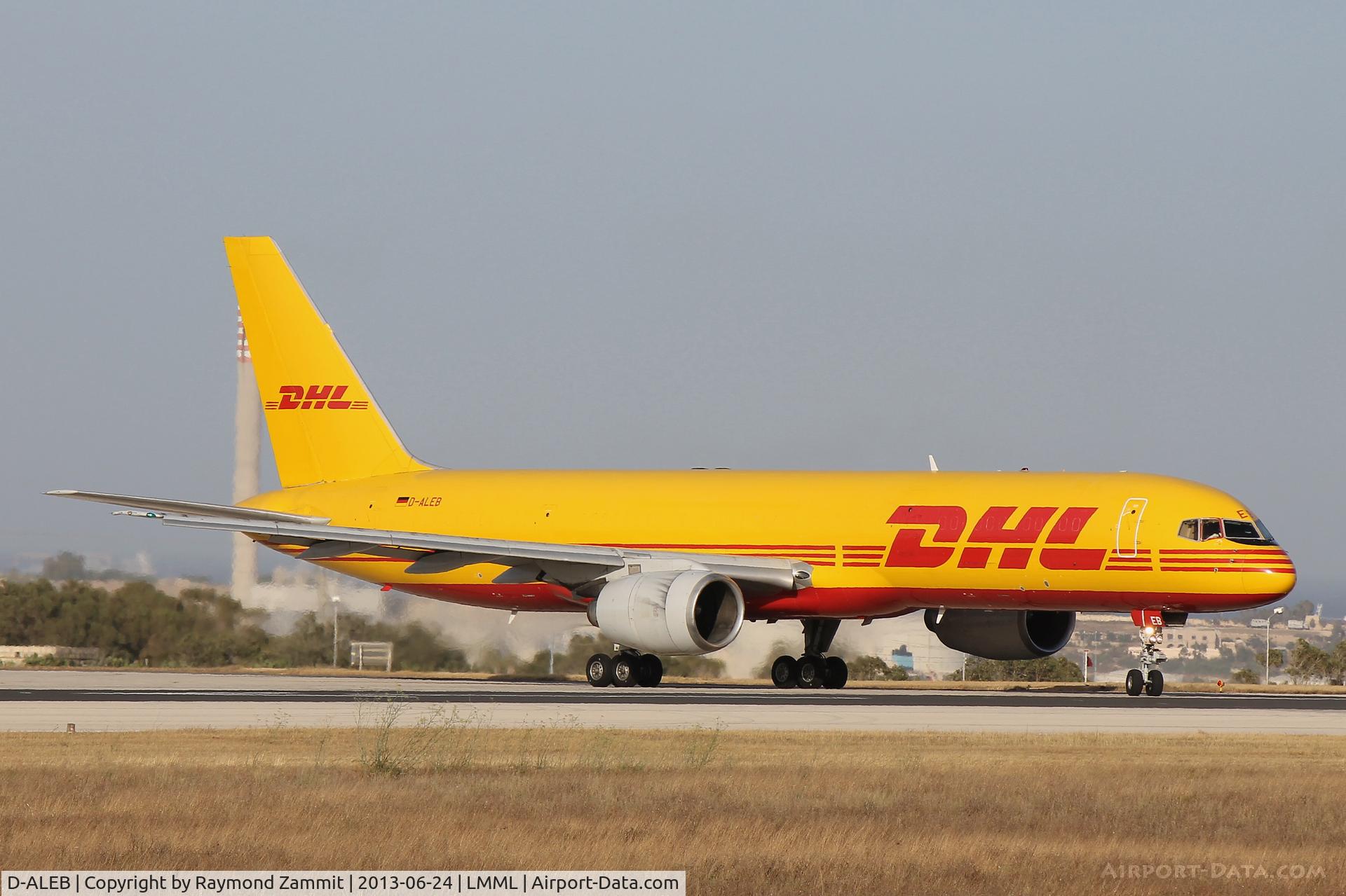 D-ALEB, 1982 Boeing 757-236/SF C/N 22173, B757 D-ALEB DHL Eurotrans lining up RW31 for departure from Malta.