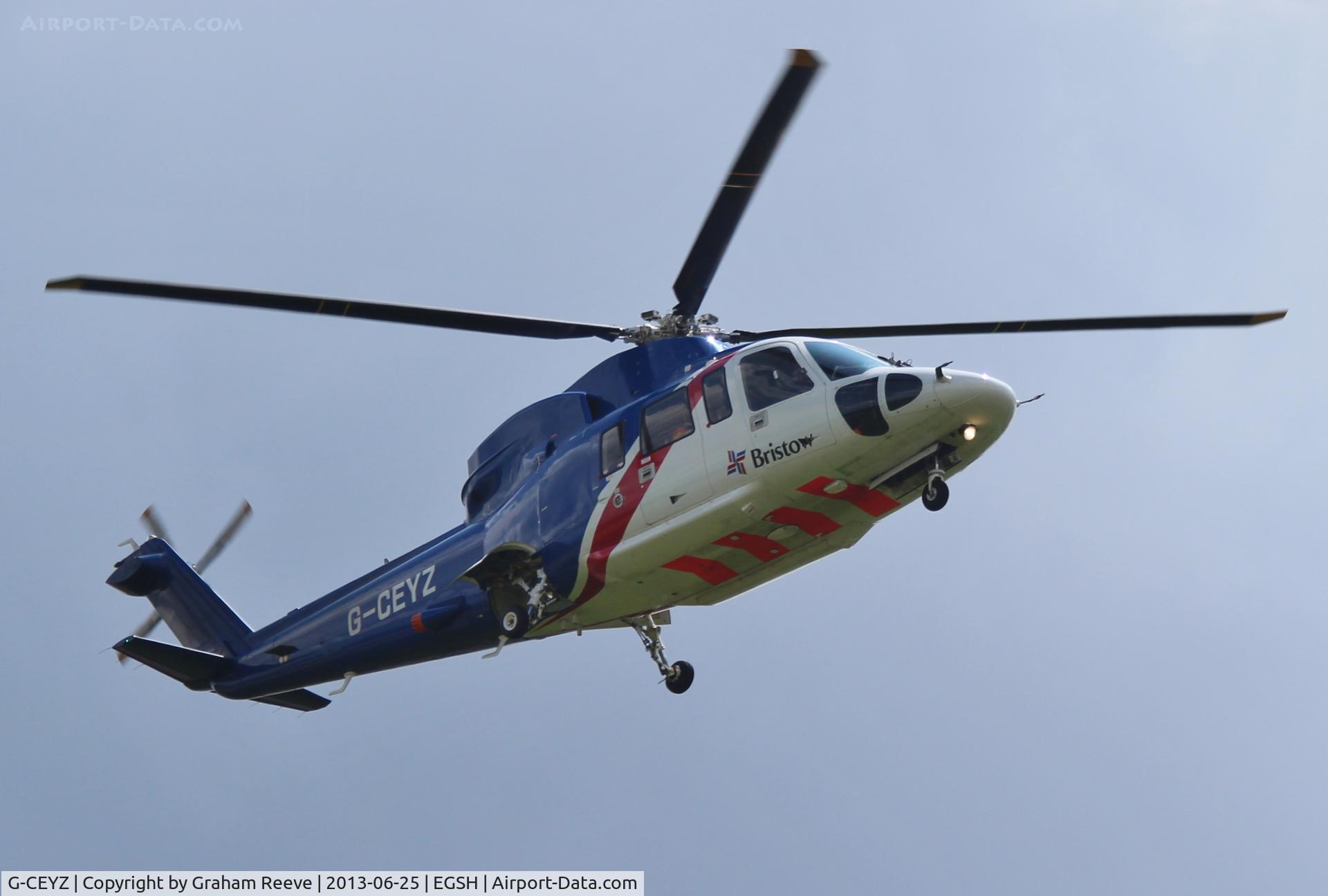 G-CEYZ, 2007 Sikorsky S-76C C/N 760669, On approach to Norwich.