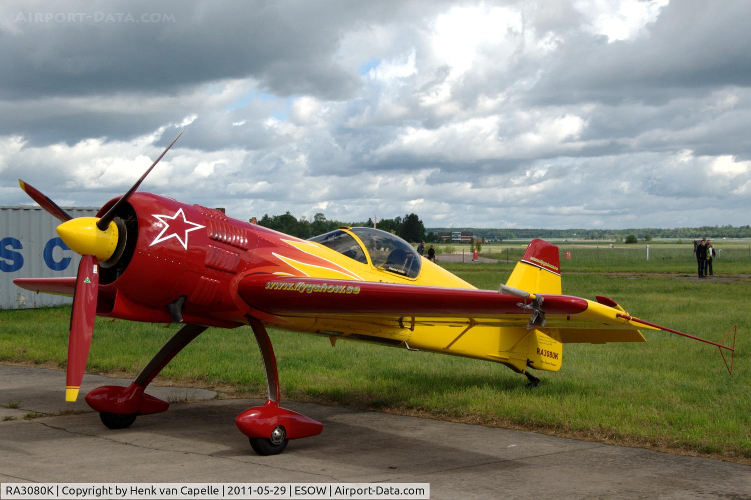 RA3080K, 1990 Sukhoi Su-26M C/N 03-02, Daniel Ryfa's Su-26M parked at Västerås Hässlö airport, Sweden.