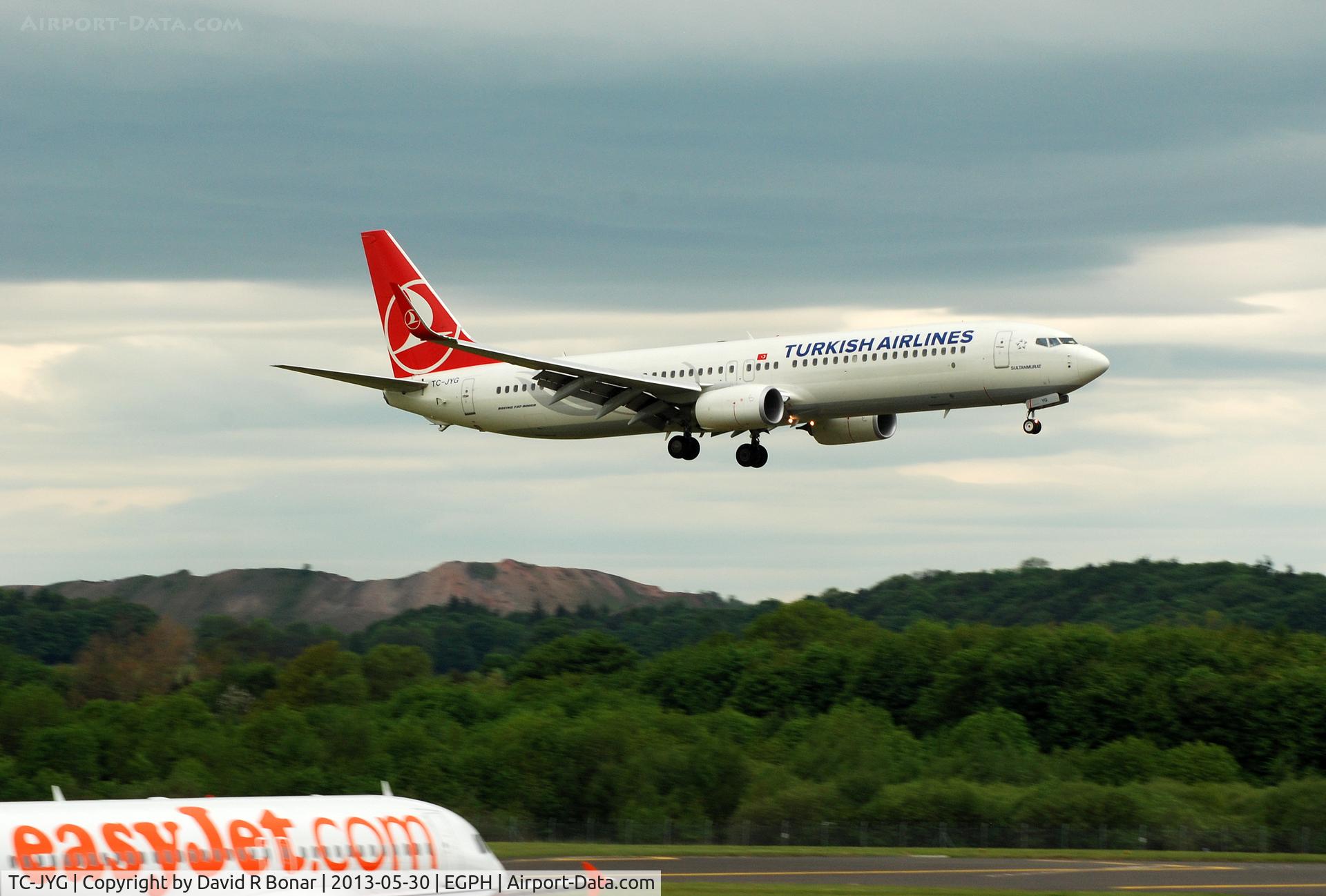 TC-JYG, 2012 Boeing 737-9F2/ER C/N 40983, Crossing the 06 threshold on arrival from Istanbul. easyJet A319 waiting to depart.