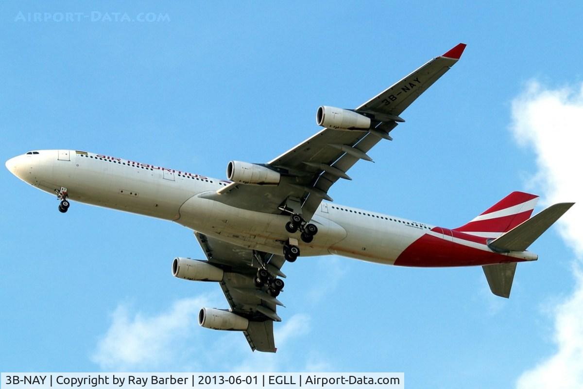 3B-NAY, 1996 Airbus A340-313 C/N 152, Airbus A340-313X [152] (Air Mauritius) Home~G 01/06/2013. On approach 27R.