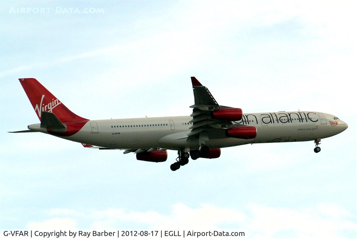 G-VFAR, 1998 Airbus A340-313X C/N 225, Airbus A340-313X [225] (Virgin Atlantic) Home~G 17/08/2012. On approach 27L.