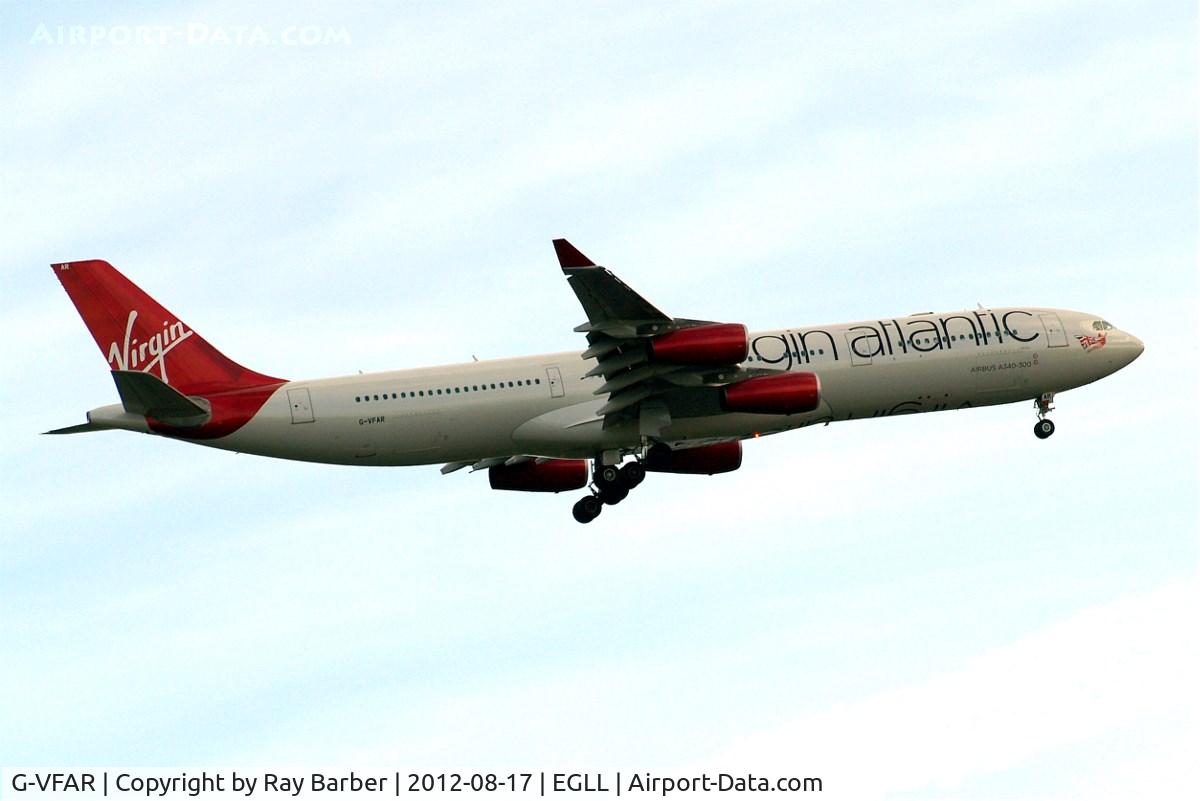 G-VFAR, 1998 Airbus A340-313X C/N 225, Airbus A340-313X [225] (Virgin Atlantic) Home~G 17/08/2012. On approach 27L.