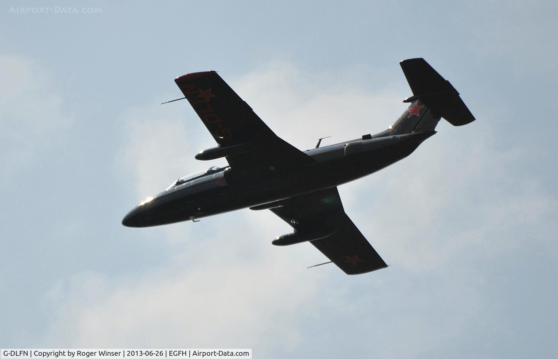 G-DLFN, 1972 Aero L-29 Delfin C/N 294872, Aero Delfin 'Rebel 1' solo aerobatics practice over Runway 04/22. Seen pulling out of a loop.