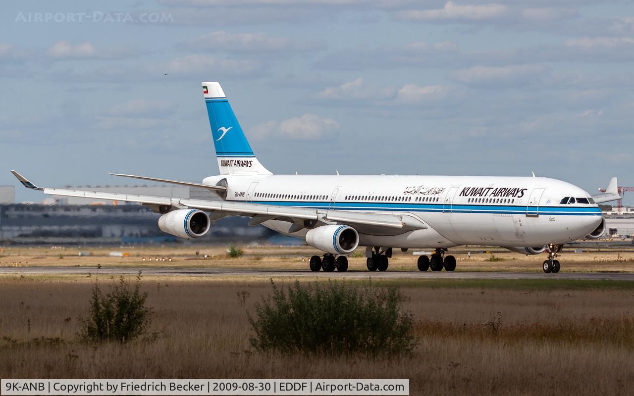 9K-ANB, 1995 Airbus A340-313 C/N 090, departure from Frankfurt