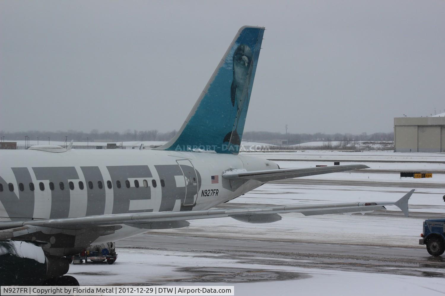 N927FR, 2004 Airbus A319-111 C/N 2209, Poor Flip the bottlenose dolphin, after campaigning to get sent to warm climates (as part of a Frontier commercial), he gets sent to Detroit