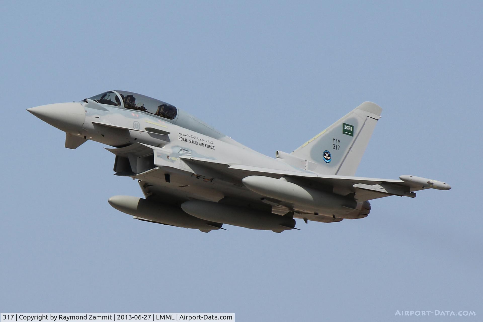 317, 2013 Eurofighter EF-2000 Typhoon F2 C/N CT007, Typhoon 317 (ZK085) Royal saudi /air force during delivery flight through Malta.