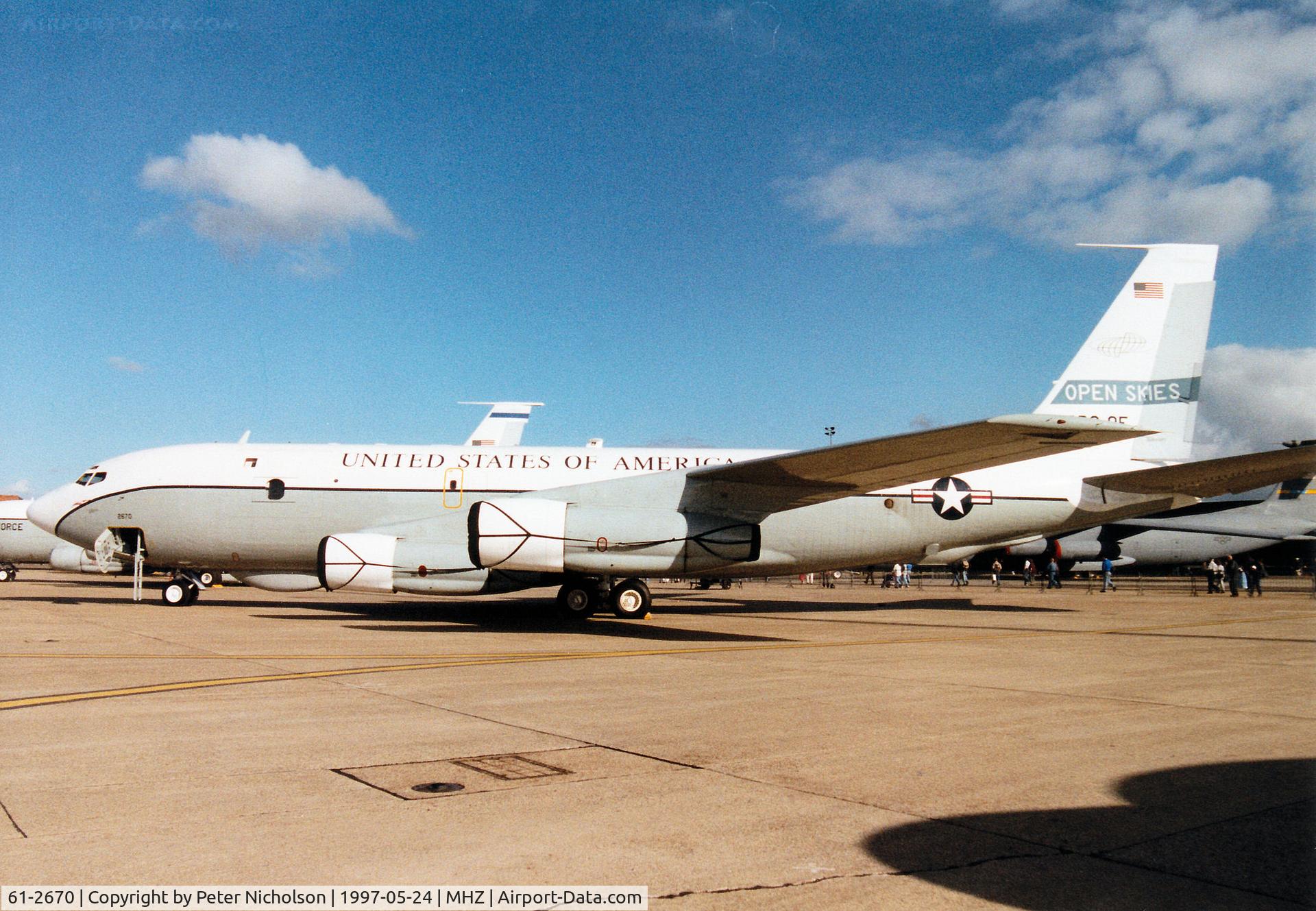 61-2670, 1961 Boeing OC-135B Stratolifter C/N 18346, OC-135B Stratolifter, callsign Cobra 05, of the 45th Reconnaissance Squadron/55th Wing at Offutt AFB on display at the 1997 RAF Mildenhall Air Fete.
