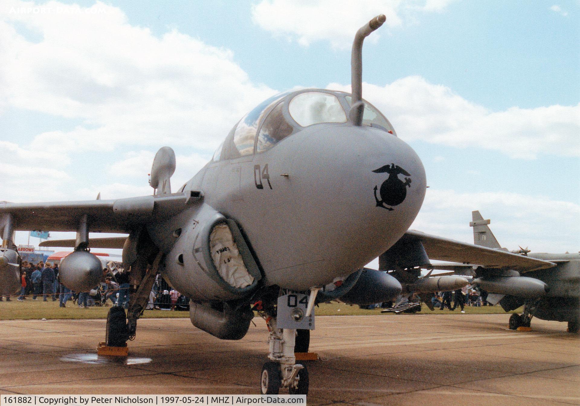 161882, Grumman EA-6B Prowler C/N P-105, EA-6B Prowler, callsign Dog 23, of the US Marine Corps Squadron VMAQ-3 on display at the 1997 RAF Mildenhall Air Fete.