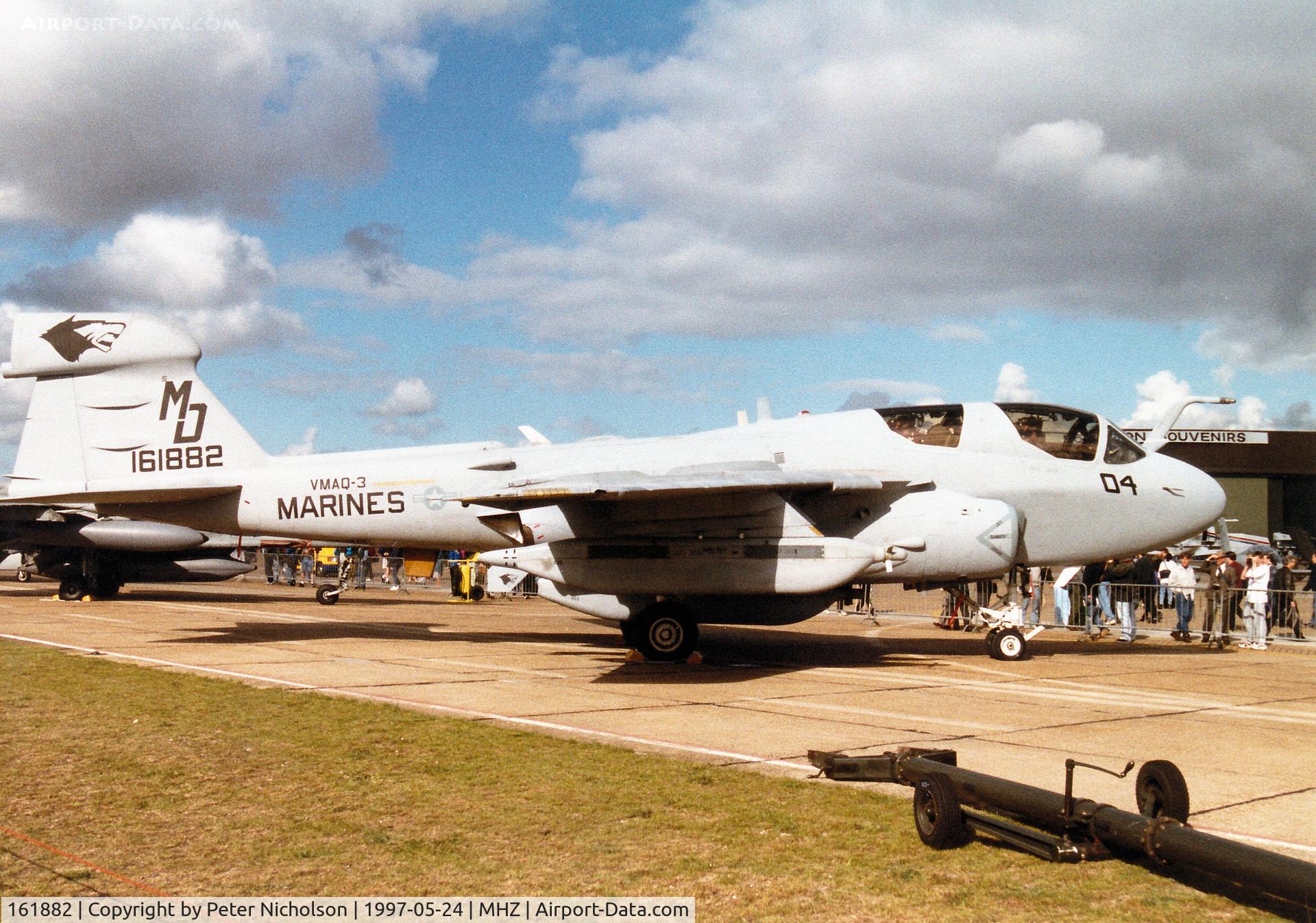 161882, Grumman EA-6B Prowler C/N P-105, Another view of the EA-6B Prowler, callsign Dog 23, of the US Marine Corps Squadron VMAQ-3 on display at the 1997 RAF Mildenhall Air Fete.