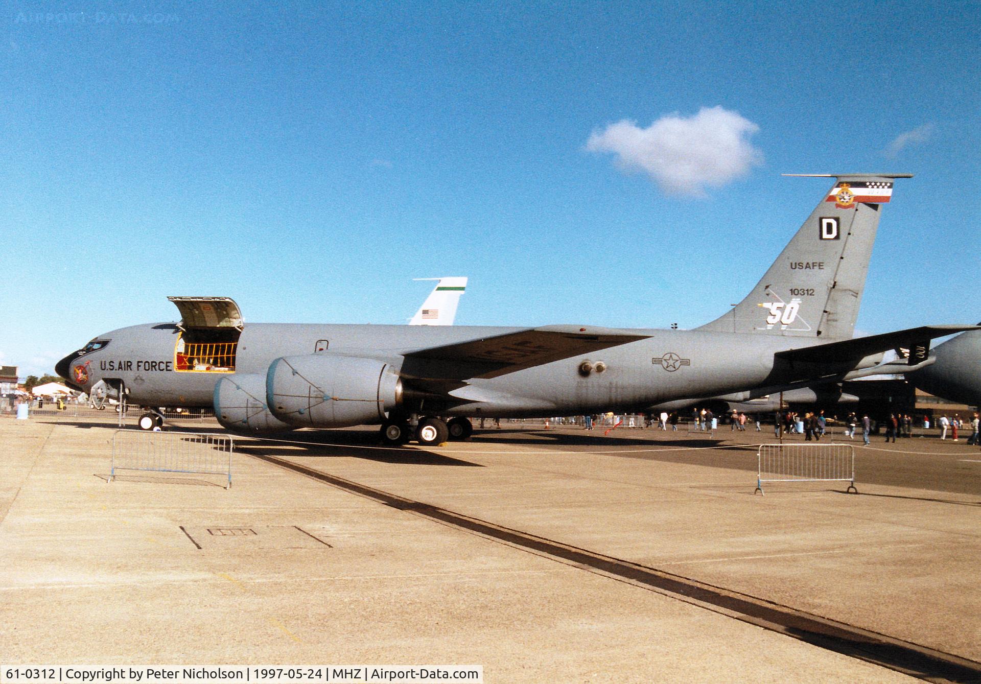 61-0312, 1961 Boeing KC-135R Stratotanker C/N 18219, KC-135R Stratotanker named Holy Terror of the 100th Air Refuelling Wing based at RAF Mildenhall on display at the 1997 Air Fete.