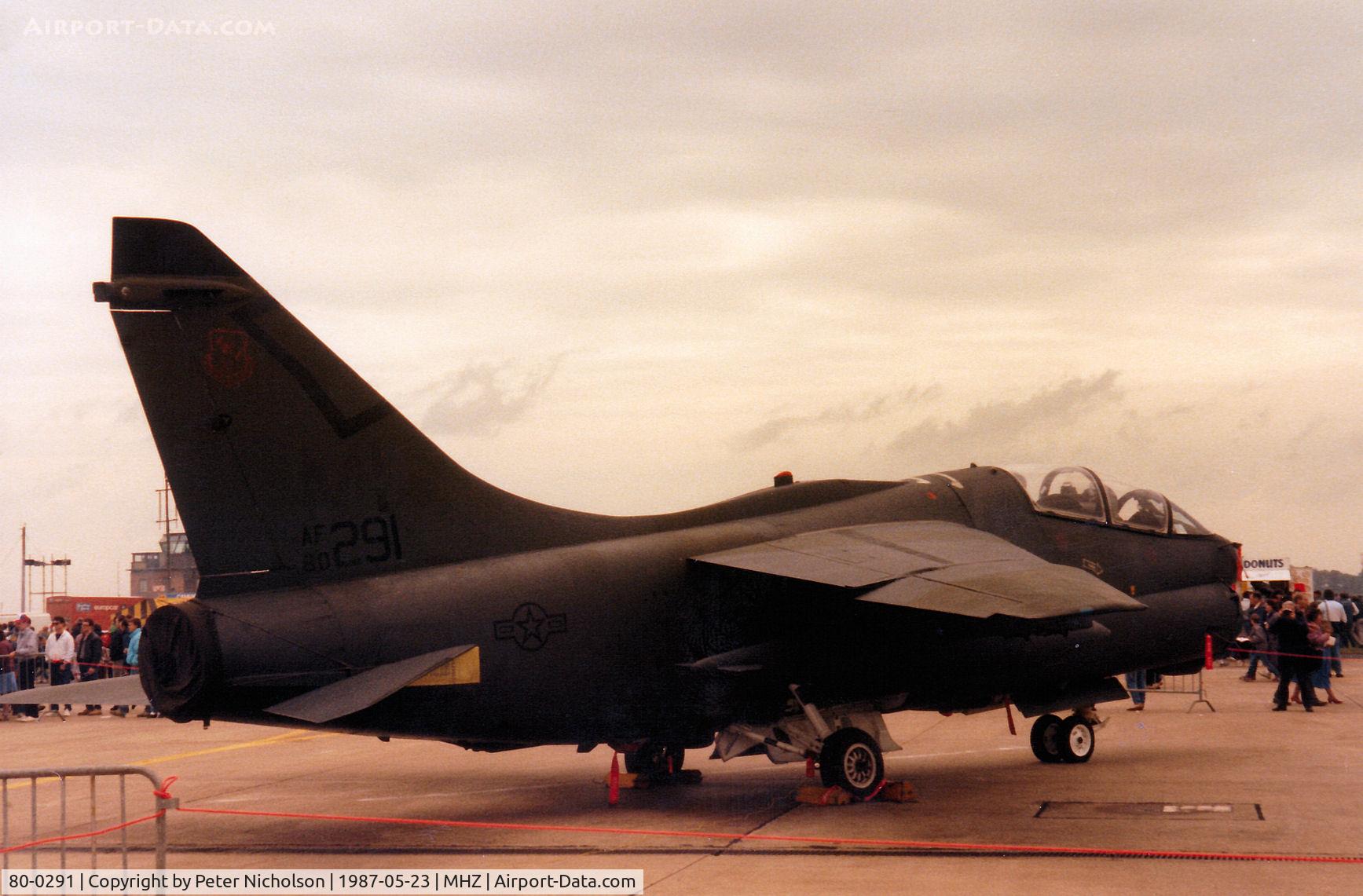 80-0291, 1980 LTV A-7K Corsair II C/N K-020, A-7K Corsair II of the 107th Tactical Fighter Squadron Michigan Air National Guard on display at the 1987 RAF Mildenhall Air Fete.