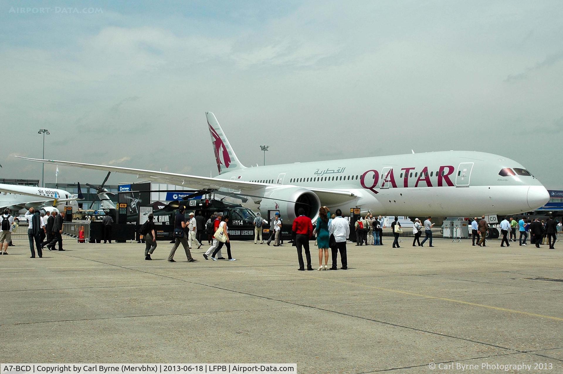 A7-BCD, 2013 Boeing 787-8 Dreamliner C/N 38322, Part of the 2013 Paris Air Show Static Display.