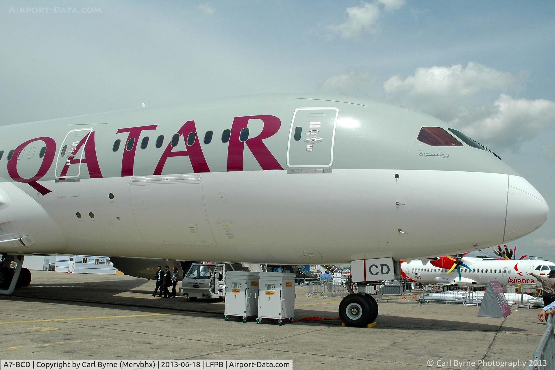 A7-BCD, 2013 Boeing 787-8 Dreamliner C/N 38322, Part of the 2013 Paris Air Show Static Display.