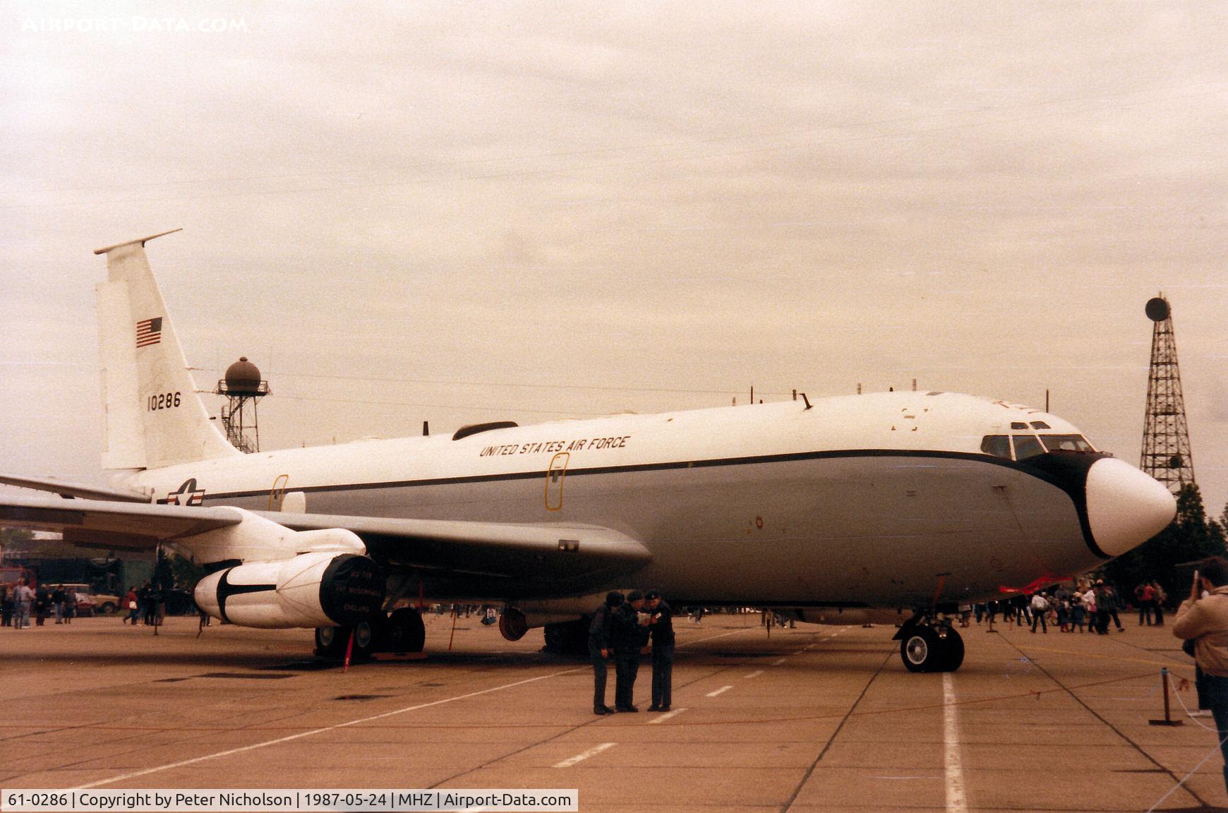61-0286, 1961 Boeing EC-135H Stratotanker C/N 18193, EC-135H Silk Purse Stratotanker of 10th Airborne Command & Control Squadron on display at the 1987 RAF Mildenhall Air Fete.