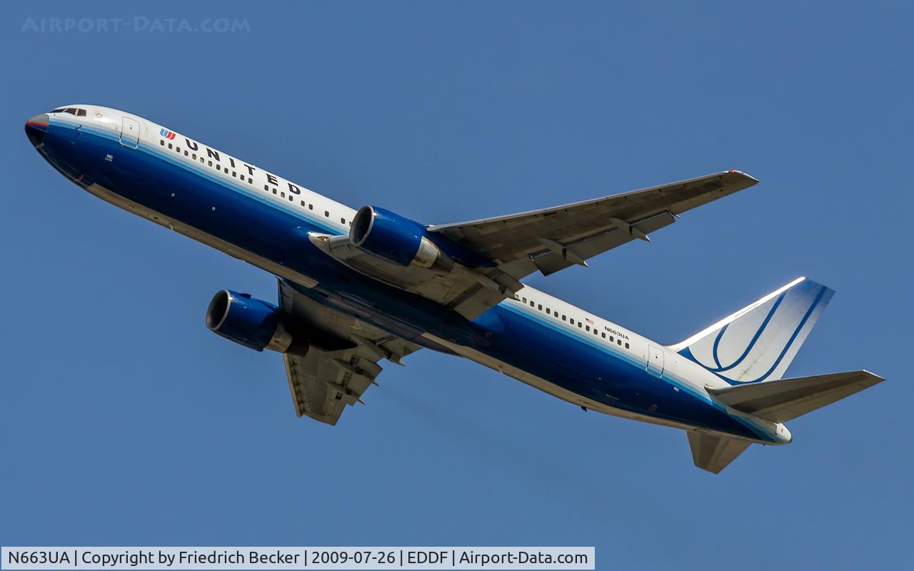 N663UA, 1993 Boeing 767-322 C/N 27160, departure from Frankfurt