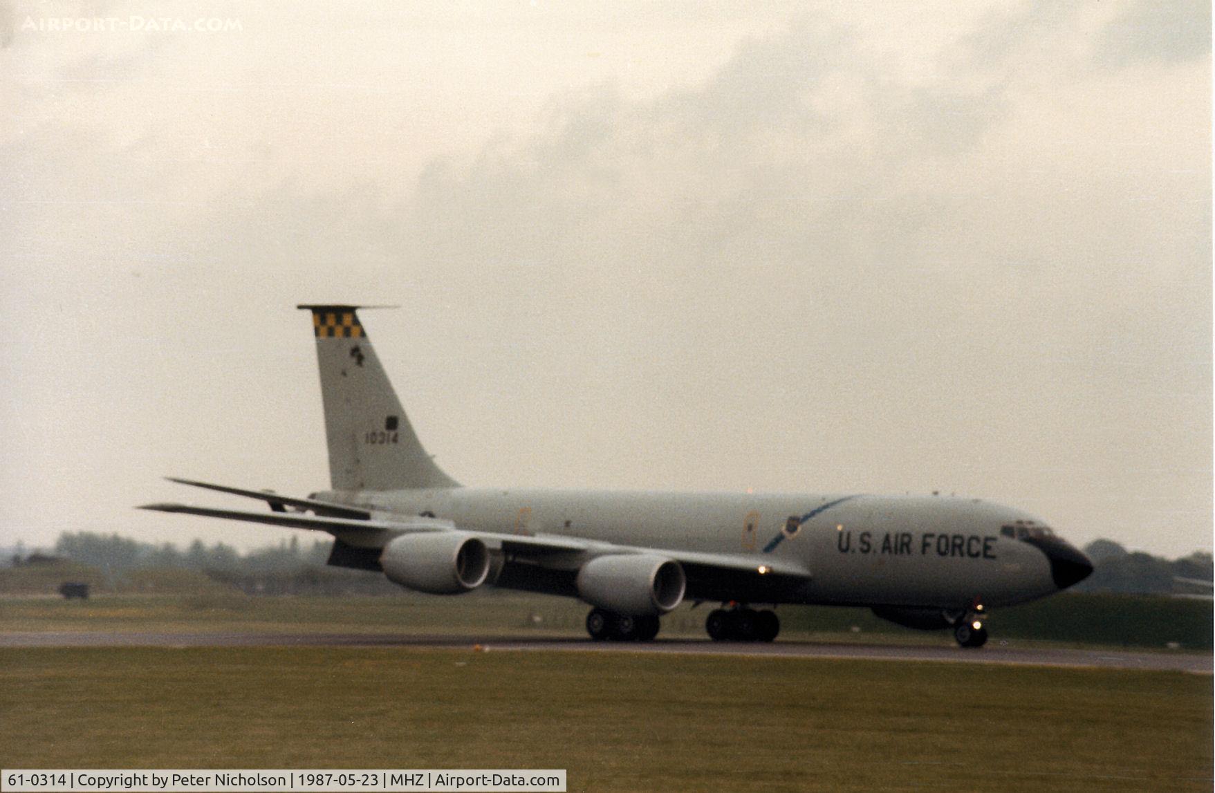 61-0314, 1961 Boeing KC-135R Stratotanker C/N 18221, KC-135R Stratotanker of 19th Air Refuelling Wing at Robins AFB on display at the 1987 RAF Mildenhall Air Fete.