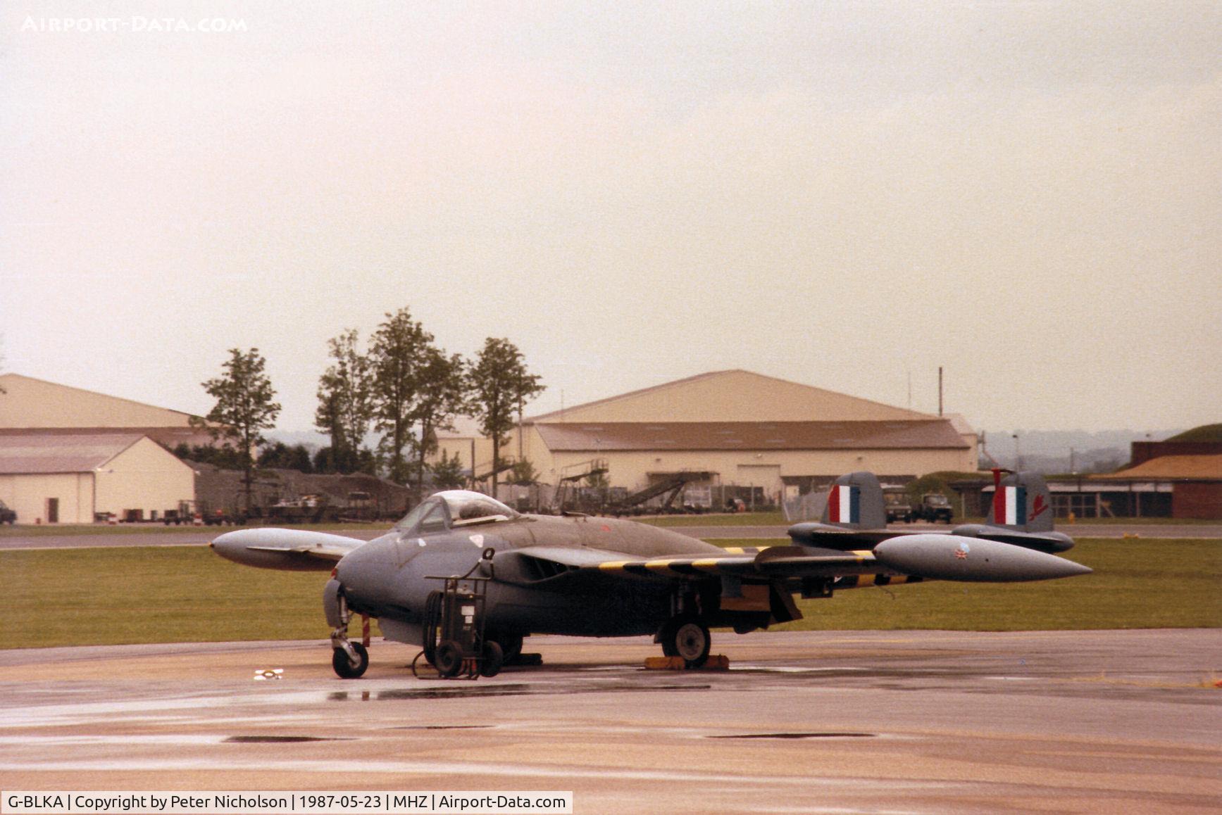 G-BLKA, 1957 De Havilland (F+W Emmen) DH-112 Venom FB.54 C/N 431, Venom FB.54 WR410 on display at the 1987 RAF Mildenhall Air Fete.