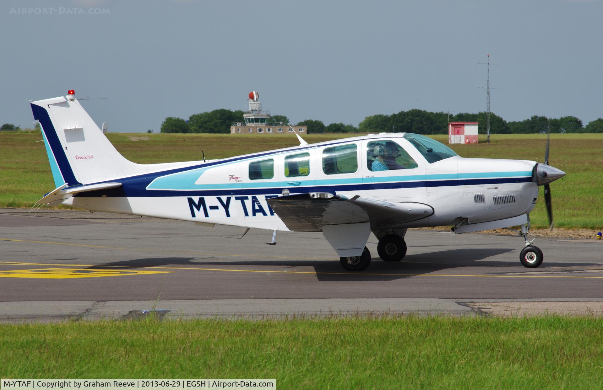 M-YTAF, 1997 Beech B36TC Bonanza Bonanza C/N EA-595, Departing from Norwich.