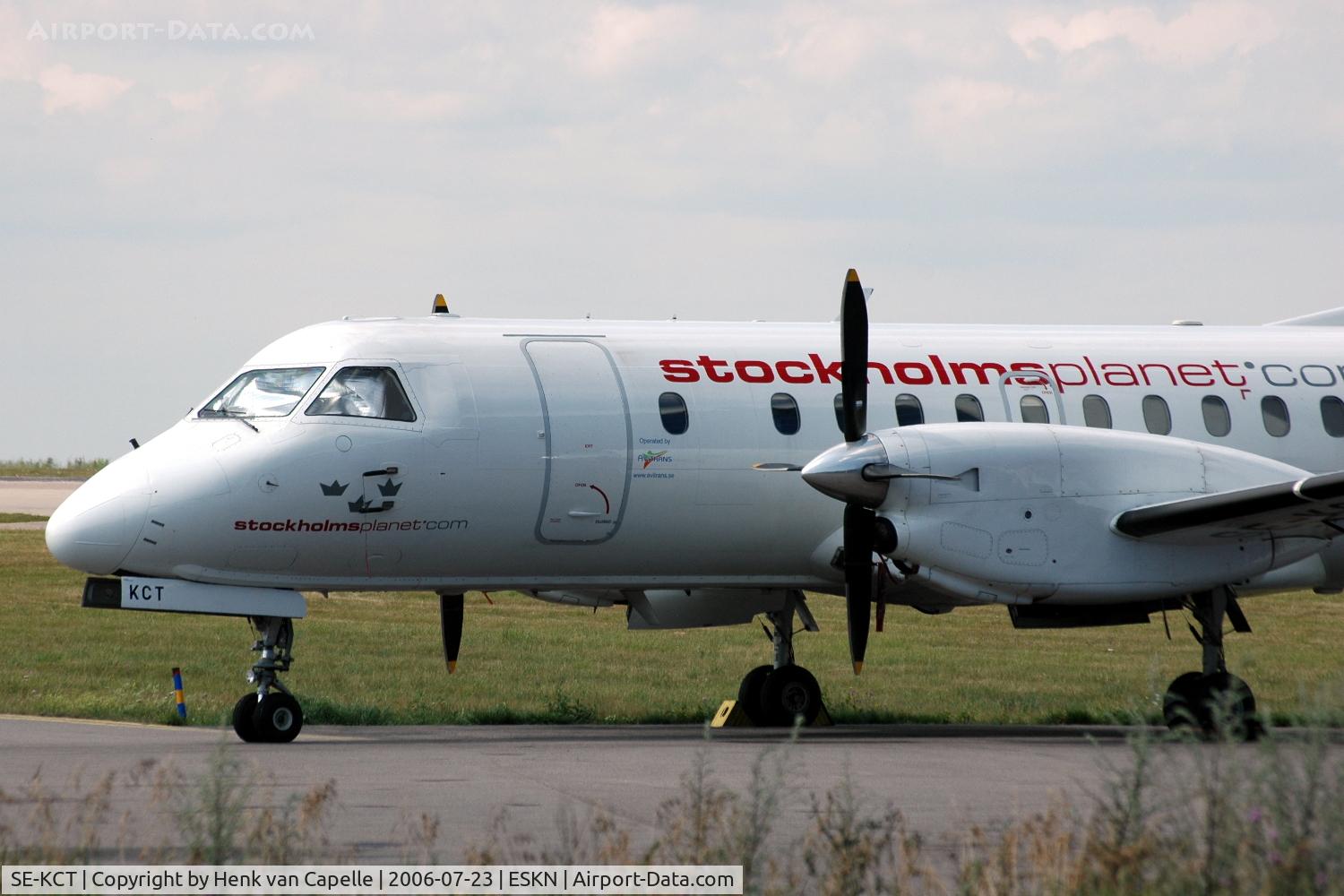 SE-KCT, 1986 Saab SF340A C/N 340A-070, Saab 340A operated by Stockholmsplanet.com parked at Nyköping Skavsta airport, Sweden.