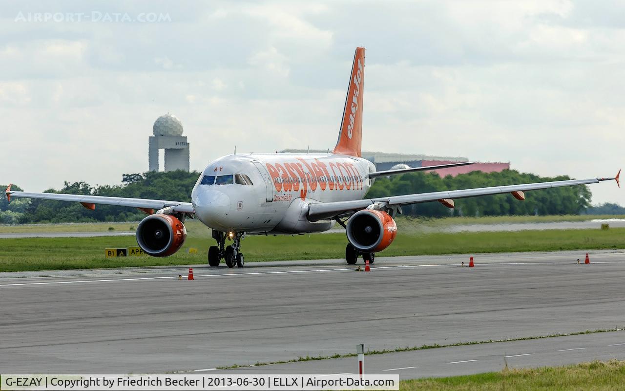 G-EZAY, 2006 Airbus A319-111 C/N 2827, taxying to the active