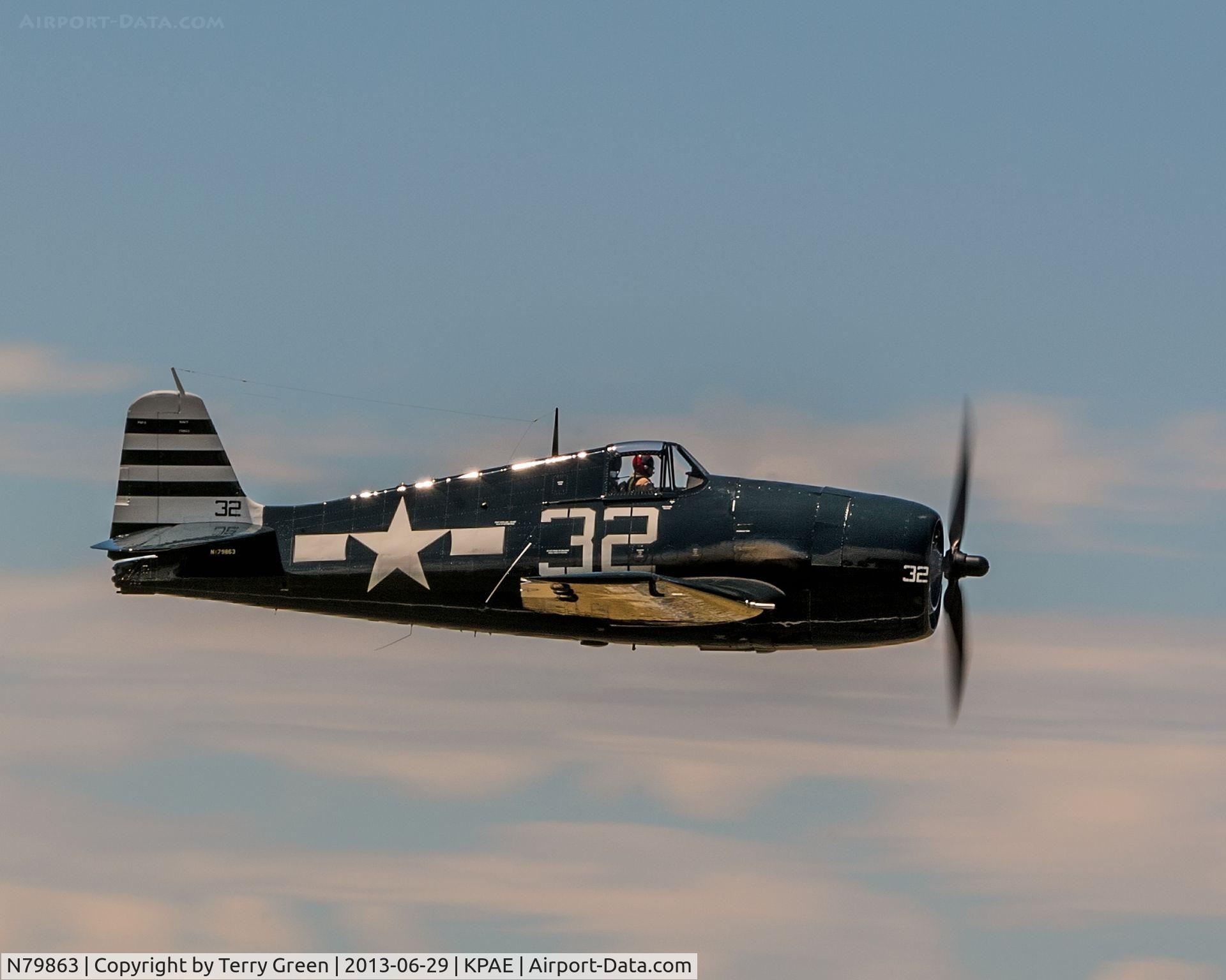 N79863, 1945 Grumman F6F-5 Hellcat C/N A-11008, Fly By on 34L @ KPAE