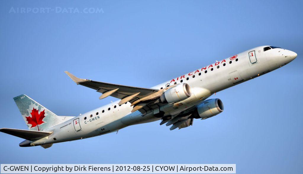 C-GWEN, 2005 Embraer 190AR (ERJ-190-100IGW) C/N 19000010, Leaving Ottawa on rwy 7