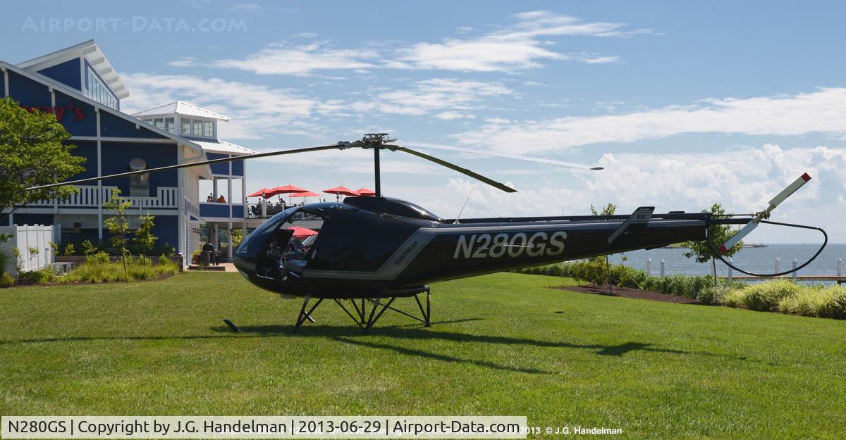 N280GS, 1991 Enstrom 280FX Shark C/N 2063, Dropped in for lunch at a Bayside restaurant on MD's Eastern Shore.