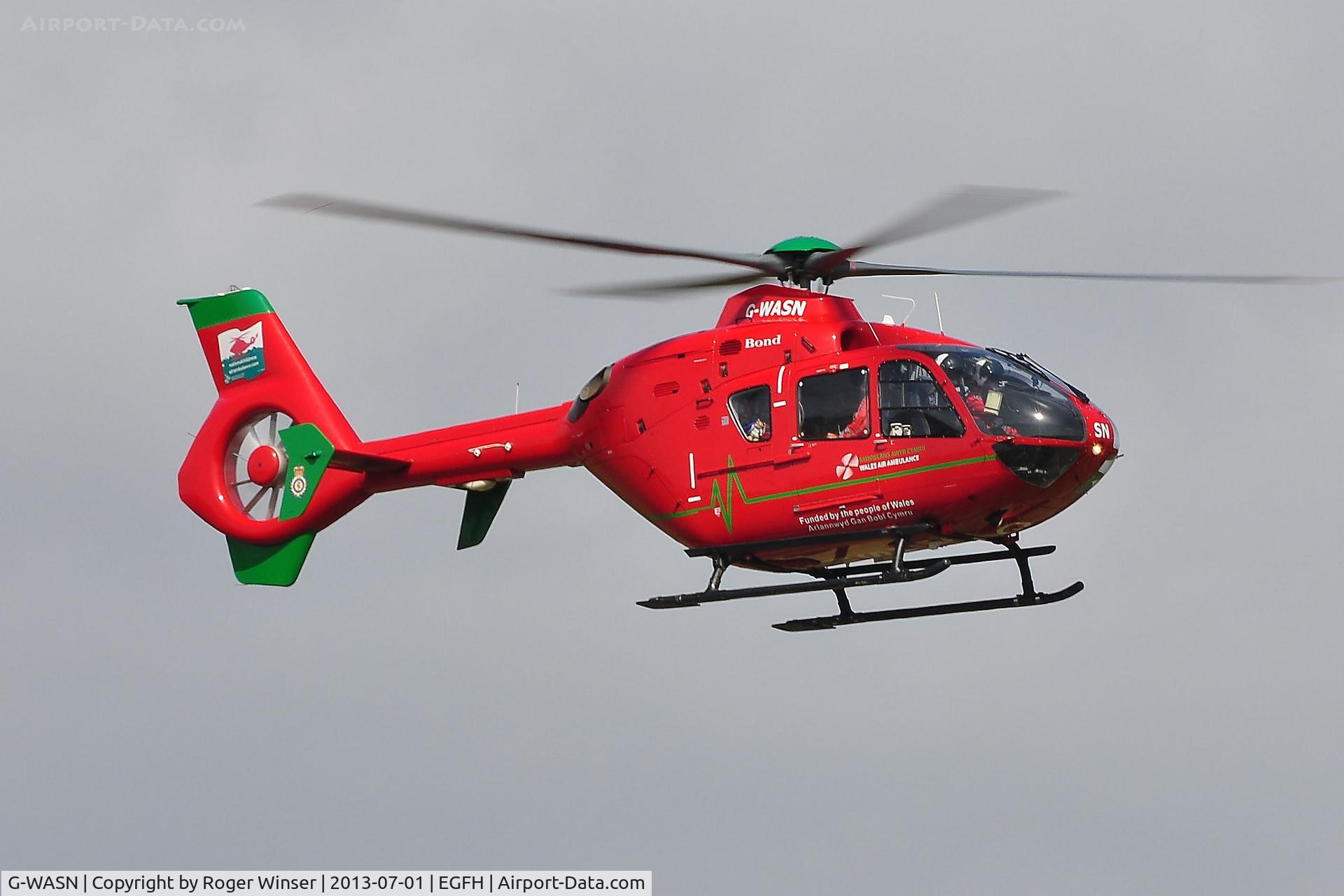 G-WASN, 2008 Eurocopter EC-135T-2+ C/N 0746, Wales Air Ambulance helicopter Helimed 57A returning to base after an air test.