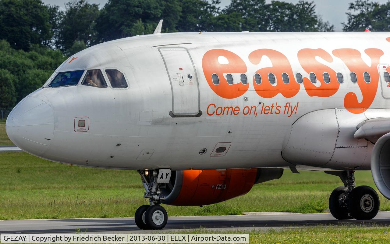G-EZAY, 2006 Airbus A319-111 C/N 2827, taxying to the active