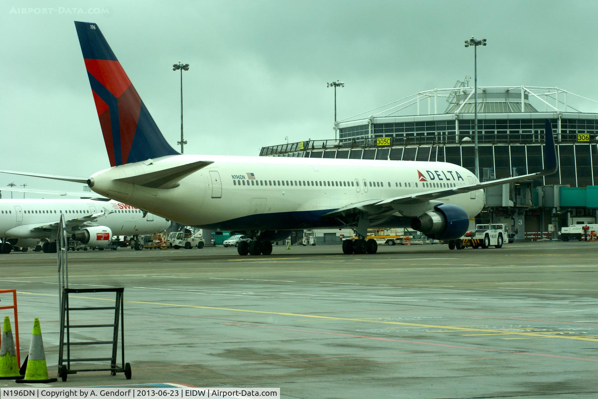 N196DN, 1997 Boeing 767-332 C/N 28453, Delta, seen here at Dublin(EIDW), waiting for the flight back to the US