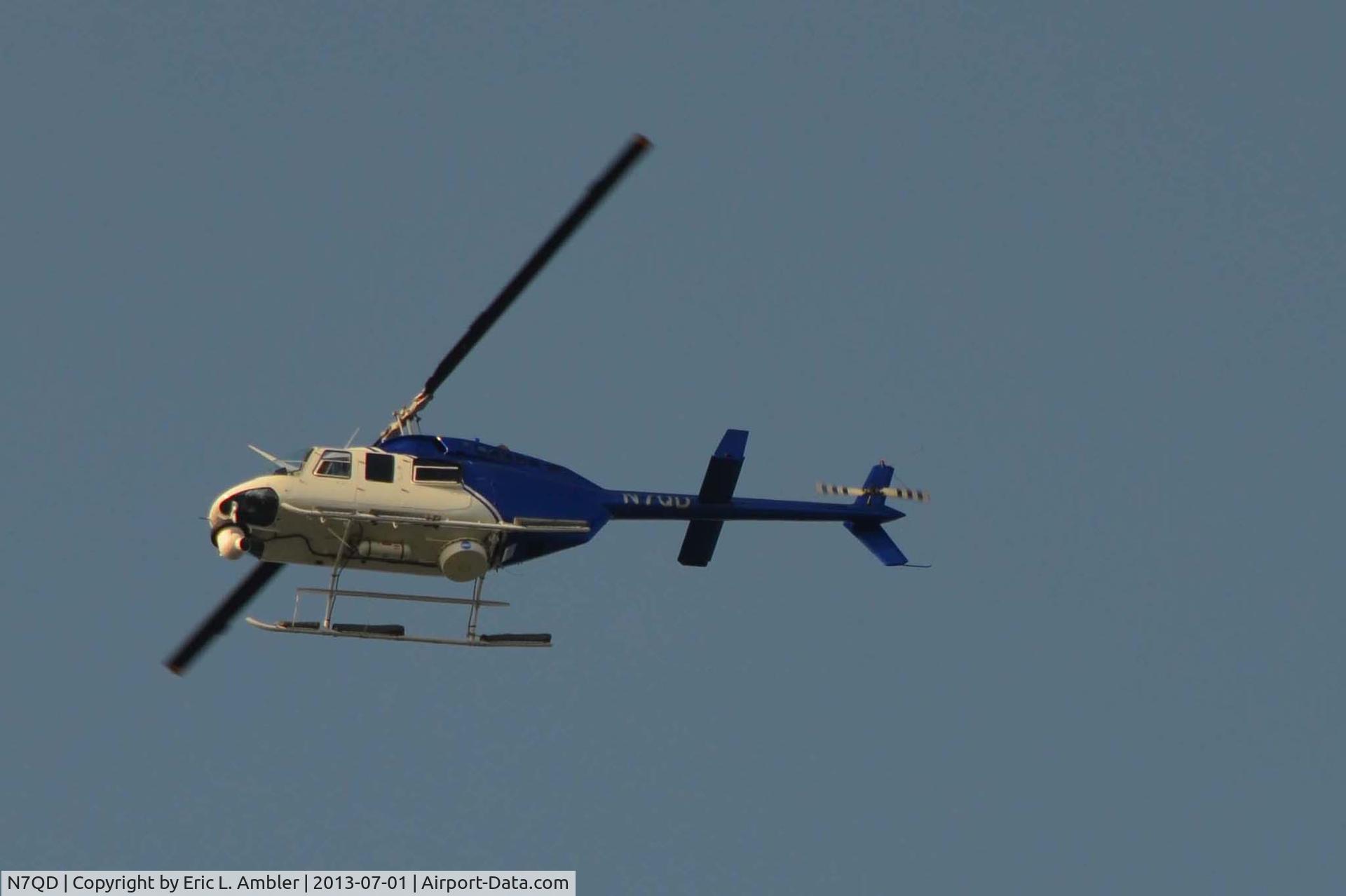 N7QD, Bell 206L-4 LongRanger IV LongRanger C/N 52108, Sighted flying over the South Harbour bar in San Francisco.  It was in the vicinity of the area where the LV America's Cup is to be staged from July 4th 2013.