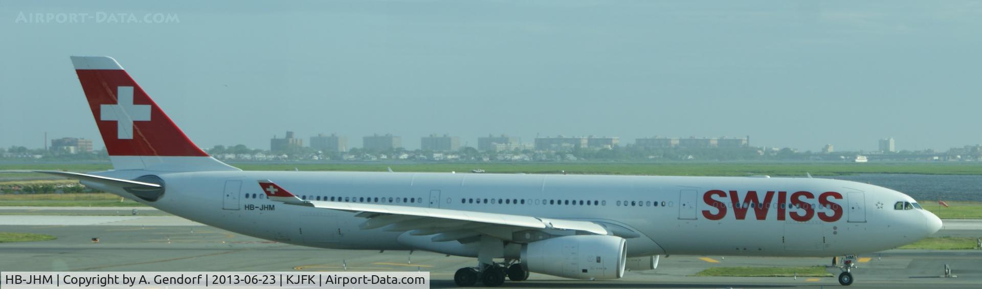 HB-JHM, 2012 Airbus A330-343X C/N 1355, Swiss, is taxiing to the runway at New York - JFK(KJFK), showing the airlines new brighter titel on the fuselage