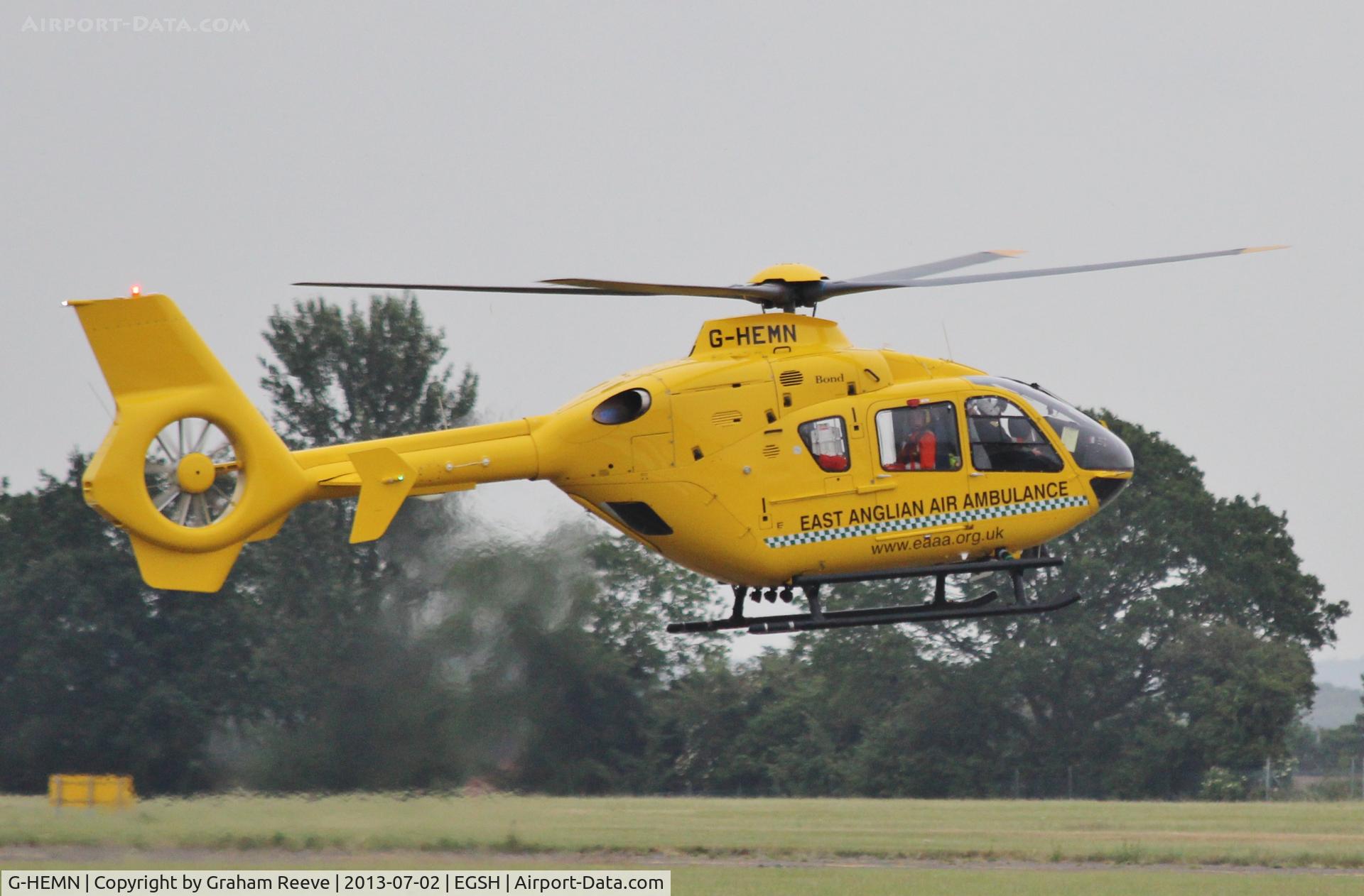 G-HEMN, 2012 Eurocopter EC-135T-2+ C/N 1070, Departing from Norwich.