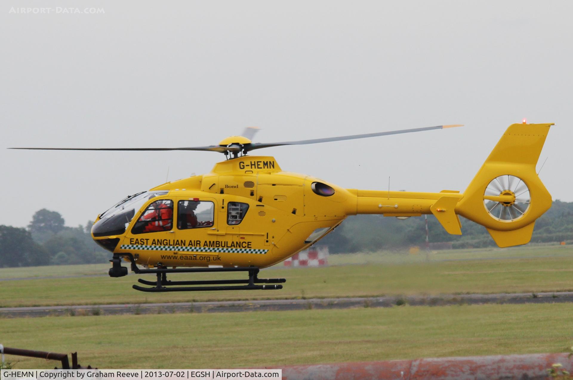 G-HEMN, 2012 Eurocopter EC-135T-2+ C/N 1070, About to depart from Norwich.