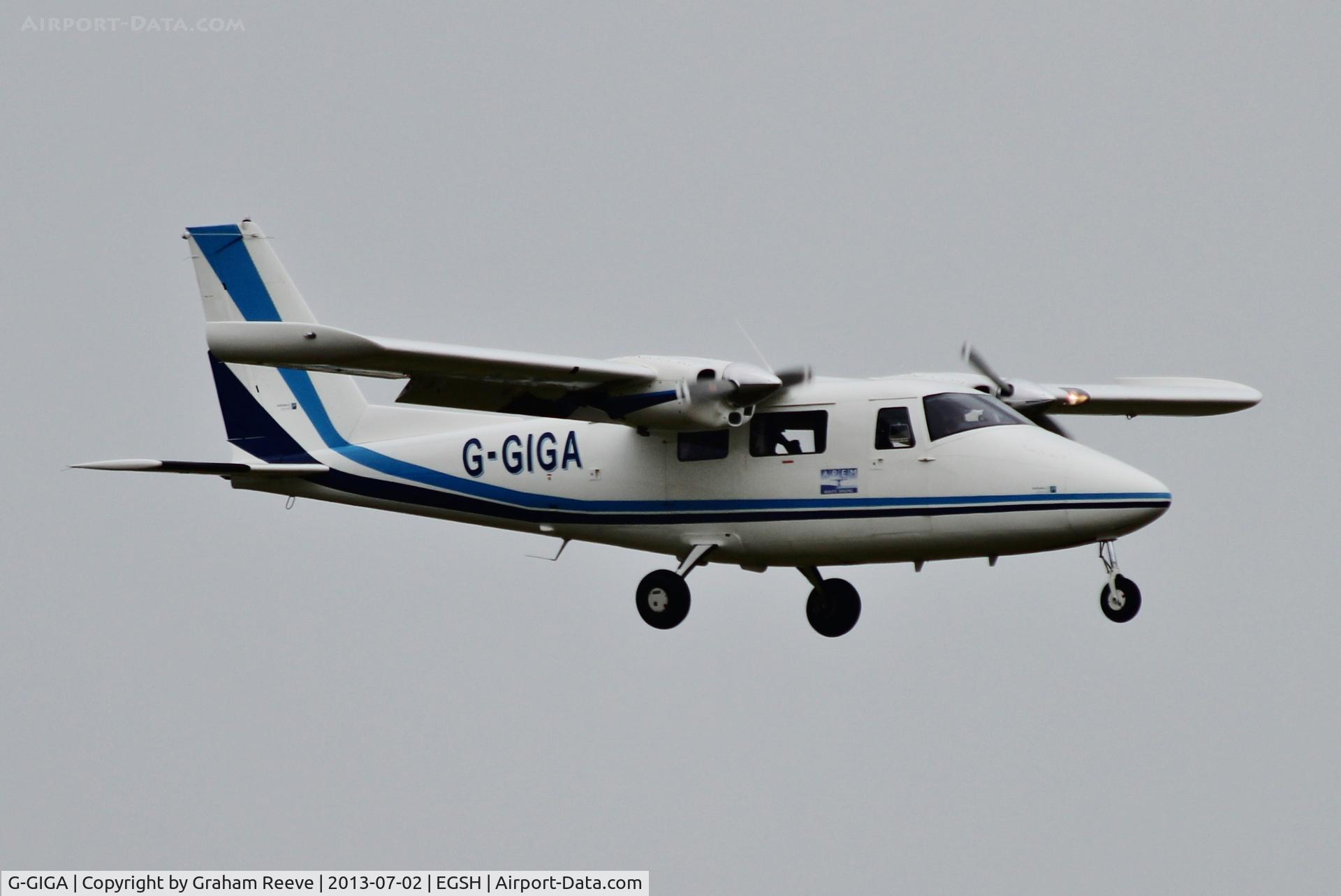 G-GIGA, 2011 Vulcanair P-68C C/N 468/C, Coming into land at Norwich.
