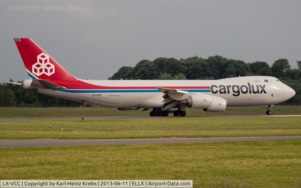 LX-VCC, 2010 Boeing 747-8R7F C/N 35807, line up for departure