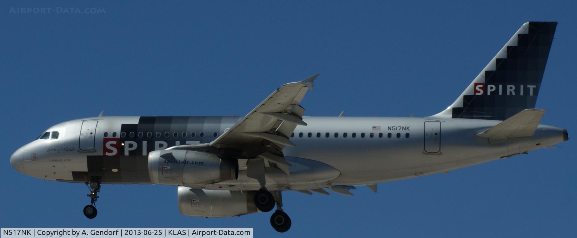 N517NK, 2006 Airbus A319-132 C/N 2711, Spirit Airlines, on finals RWY 25L Las Vegas Int´l(KLAS)