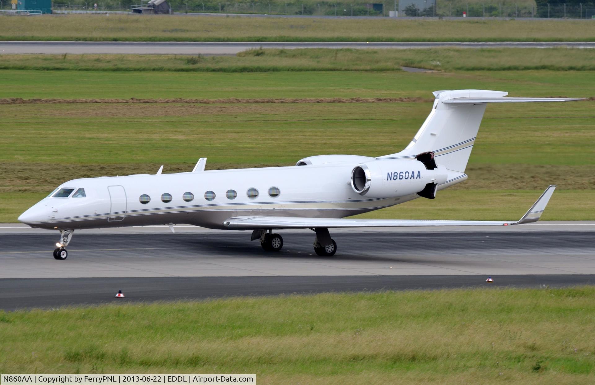 N860AA, 2005 Gulfstream Aerospace GV-SP (G550) C/N 5079, ALA Services G5 vacating the runway at DUS.