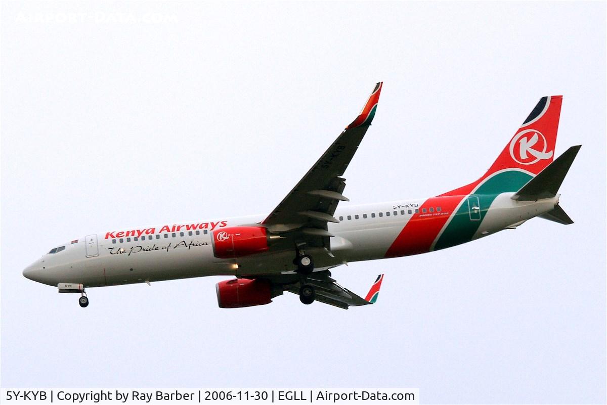 5Y-KYB, 2006 Boeing 737-8AL C/N 35070, Boeing 737-8AL [35070] (Kenya Airways) Heathrow~G 30/11/2006. Delivery flight.