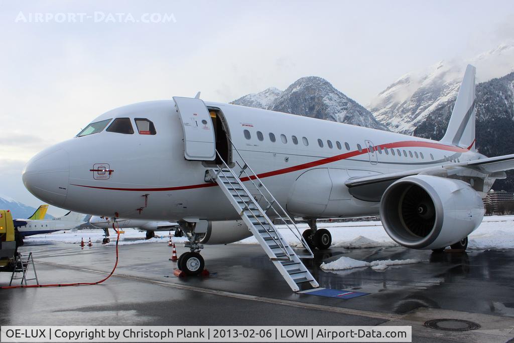 OE-LUX, 2010 Airbus A318-112CJ Elite C/N 4169, parked at the Homebase Innsbruck