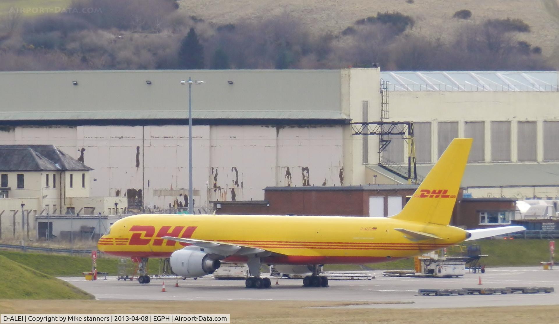 D-ALEI, 1986 Boeing 757-236/SF C/N 23493, DHL B757 On the freight ramp,photographed from the multi-storey car park