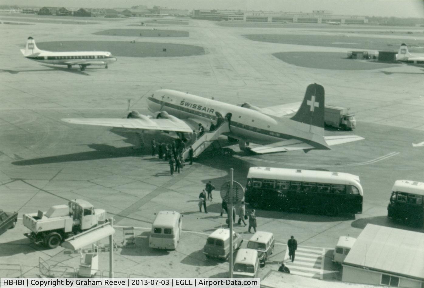HB-IBI, 1952 Douglas DC-6B C/N 43750, Pictured at Heathrow.