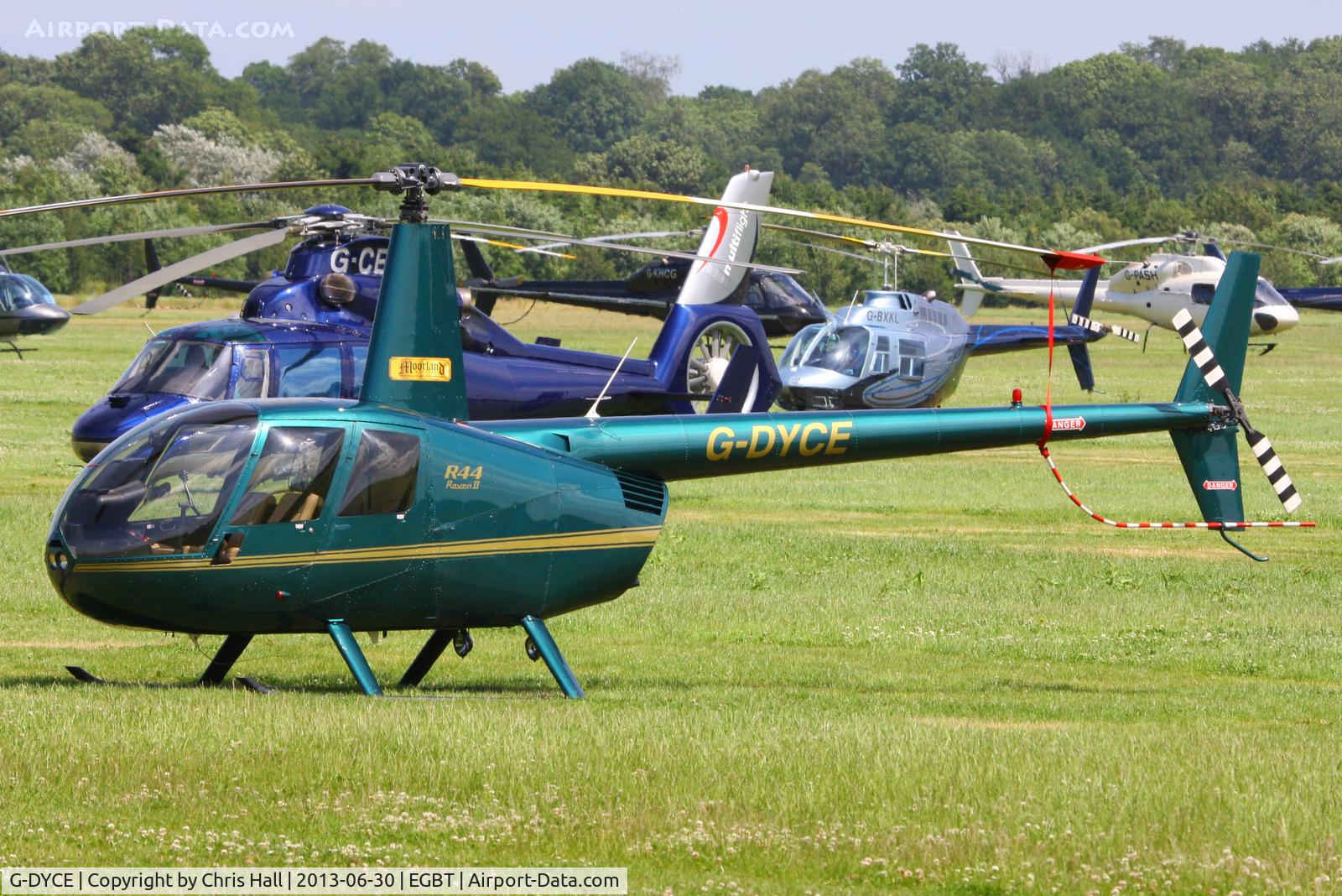 G-DYCE, 2003 Robinson R44 Raven II C/N 10148, being used for ferrying race fans to the British F1 Grand Prix at Silverstone
