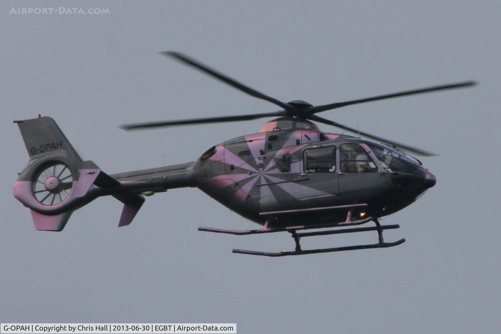 G-OPAH, 2007 Eurocopter EC-135T-2+ C/N 0635, being used for ferrying race fans to the British F1 Grand Prix at Silverstone