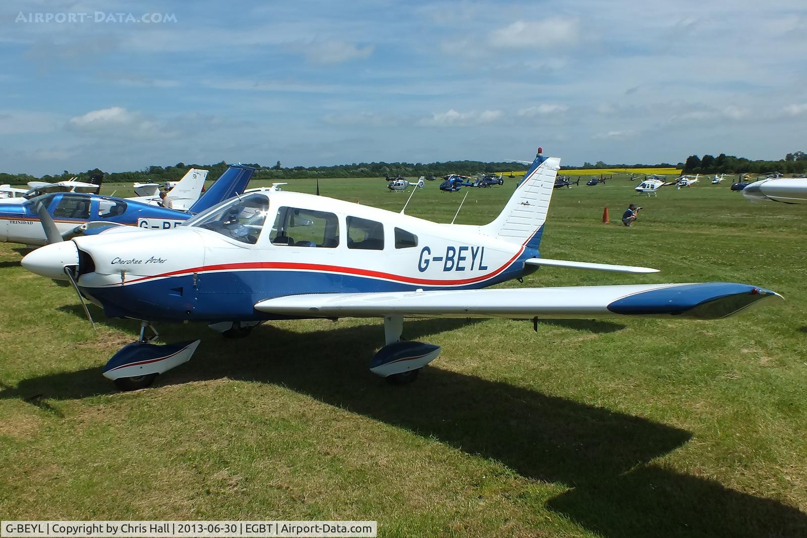 G-BEYL, 1974 Piper PA-28-180 Cherokee Archer C/N 28-7405098, Visitor at Turweston for the British F1 Grand Prix at Silverstone